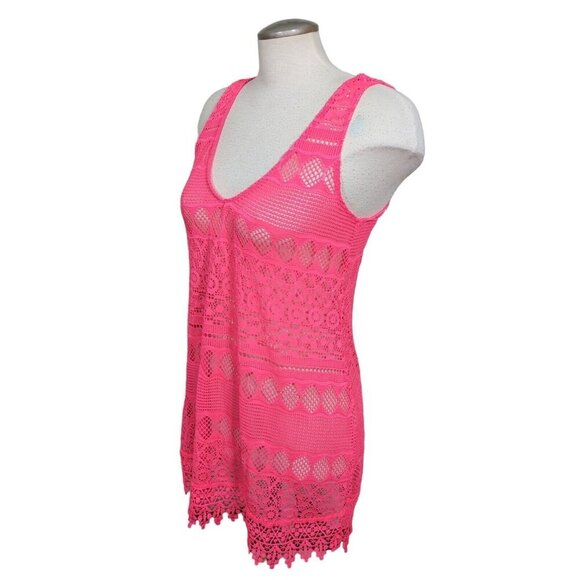 Ocean Pacific OP Crochet Swimsuit Swim Coverup Hot Melon Junior Medium 7 9 Beach - Picture 3 of 6